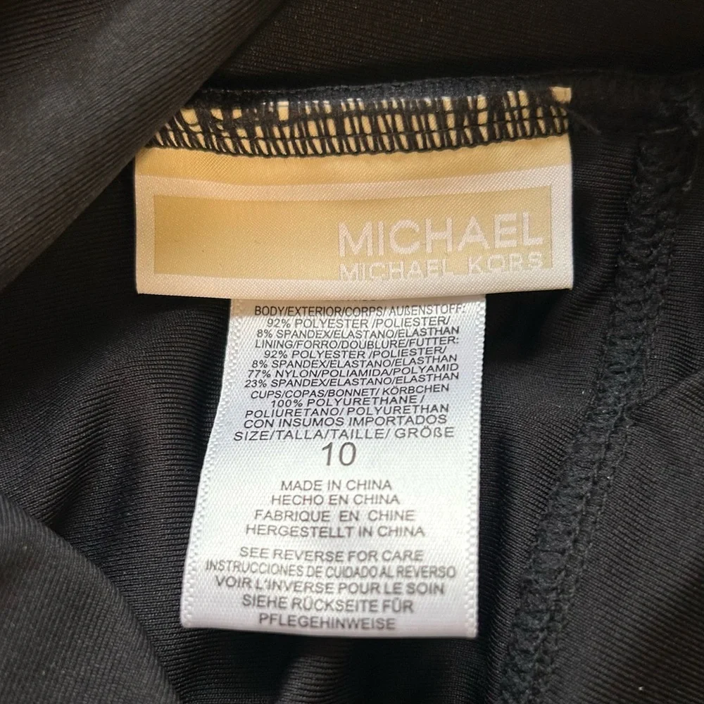 Michael Michael Kors One Piece Swimsuit Black Ribbed Size 10 Waist Sash Logo NWT
